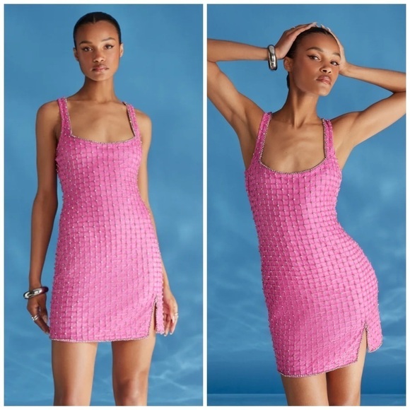 Khanums Kefi Crystal Embellished Beaded Mini Dress Pink Small Cocktail Party - Picture 1 of 12